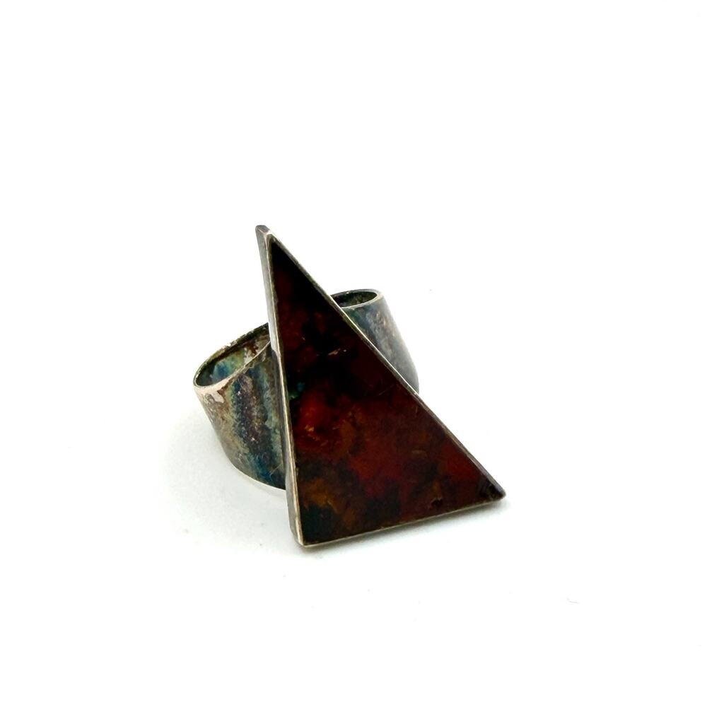 Vintage 70s Sterling Silver Modernist Ring Bakelite-Style Inlay